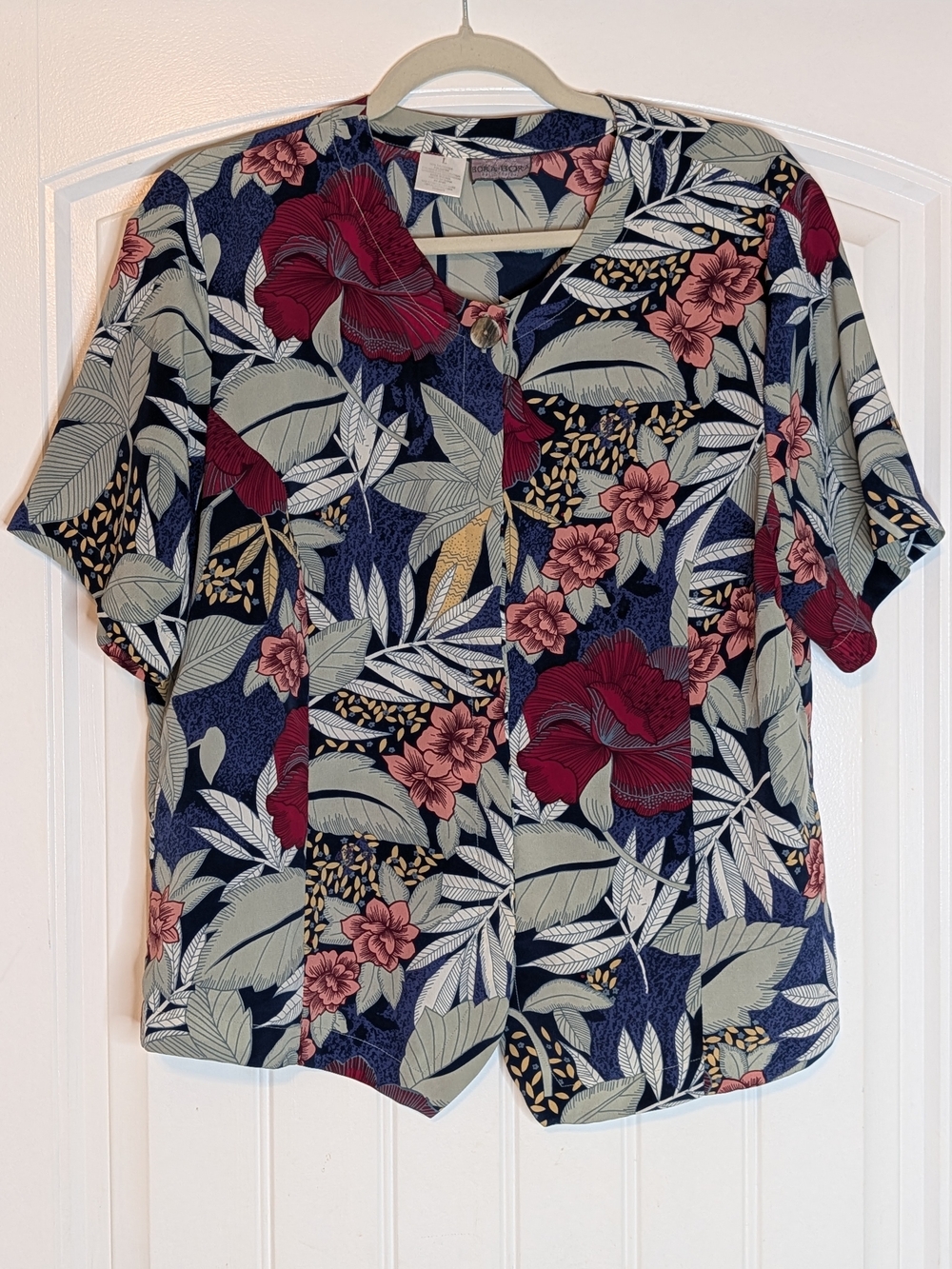 Vintage Bora Bora Tropical Botanical Patterned Short Sleeve Button Down Shirt